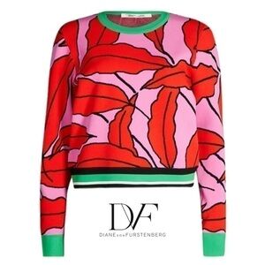 Diane von Furstenburg cropped lip/leaf print cropped sweater shop@iamwarrior